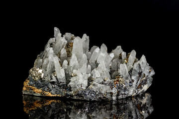 Macro mineral stone Galena, Sphalerite, Pyrite, Quartz on a black background