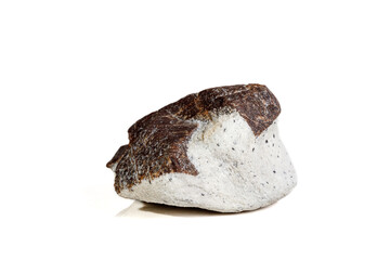 Macro mineral stone Staurolite on a white background