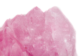Macro mineral stone Rose quartz on white background