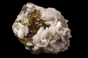 Macro mineral stone Baryta On Fluorite On a black background