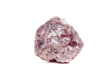 Macro mineral stone Lepidolite in the rock a white background