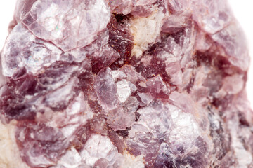 Macro mineral stone Lepidolite in the rock a white background
