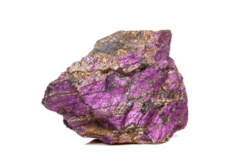 Macro mineral stone purpureus, (purple) purpurite in the breed a white background