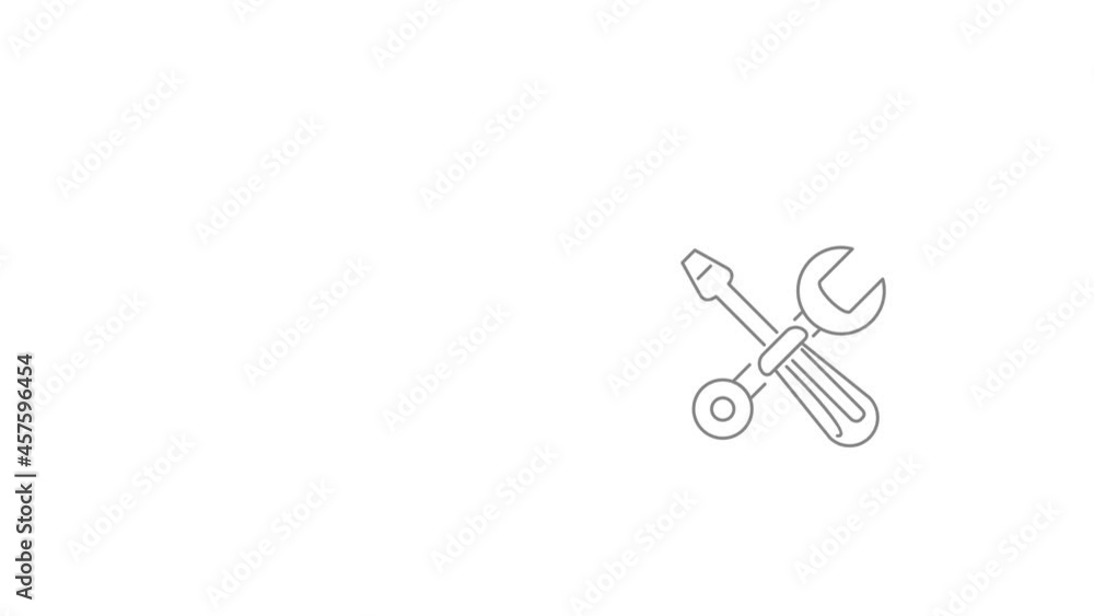 Poster screwdriver and wrench icon animation best outline object on white background