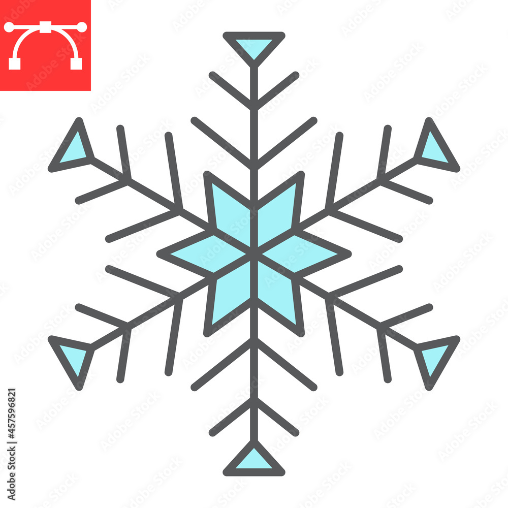 Poster snowflake color line icon, winter and ice, snowflake vector icon, vector graphics, editable stroke f