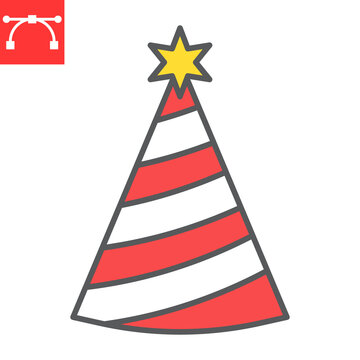 Party hat color line icon, holiday and birthday, party hat vector icon, vector graphics, editable stroke filled outline sign, eps 10.