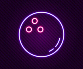 Glowing neon line Bowling ball icon isolated on black background. Sport equipment. Colorful outline concept. Vector