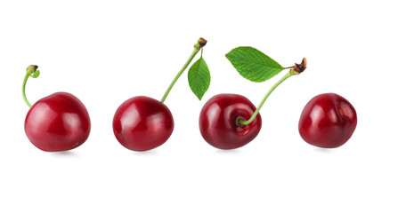 Cherry with leaves, isolated on a white background