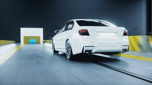 Generic 3d car crash test. Car destruction. Realistic 4k animation.