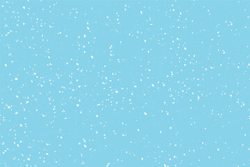 Winter snowfall and snowflakes on light blue background. Hand drawn snow pattern. Doodle cold winter sky background. Vector illustration