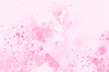 Pink abstract watercolor stain with splashes and spatters. Modern creative background for trendy design. Vector hand drawn illustration. Ink painting texture