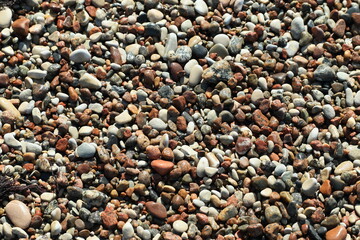 Background of multicolored sea pebbles. High quality photo
