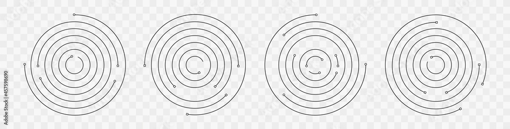 Poster concentric circle geometric vector elements. circular and radial spiral. abstract round swirl line b