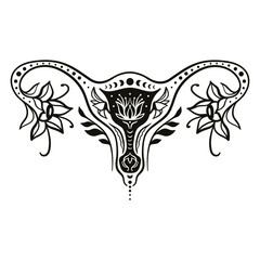 Fototapeta premium Uterus with flowers. Floral Uterus line art. Floral Ovaries. Pregnancy. Women's Health. Woman reproductive system. Feminine art vector illustration. 