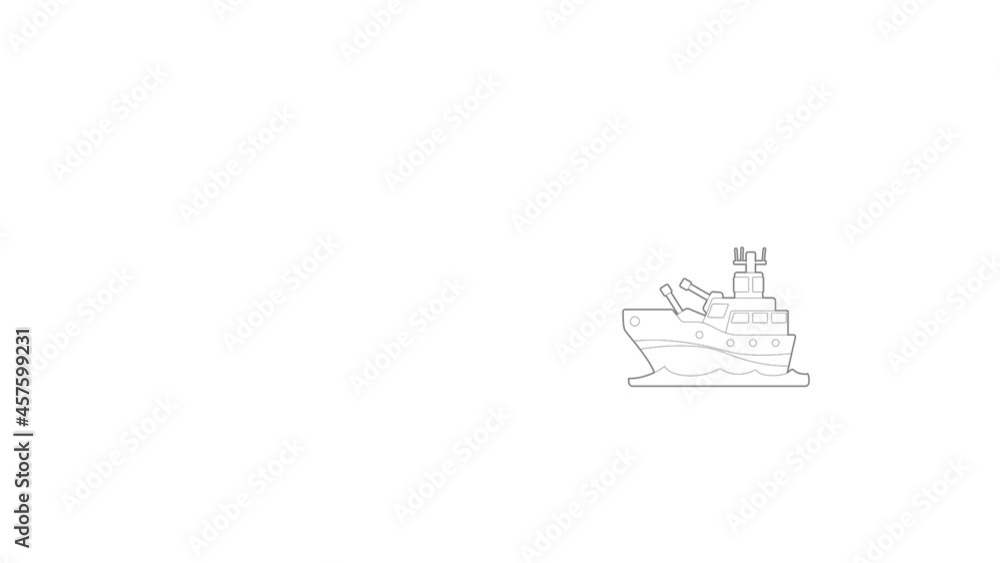 Poster battleship icon animation best outline object on white background