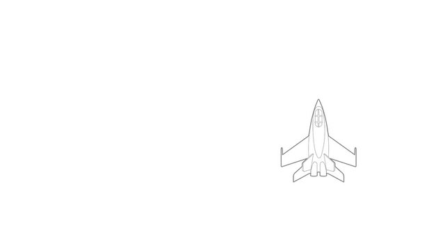 Military jet icon animation best outline object on white background
