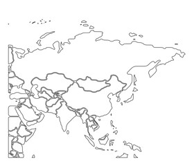 Simplified schematic map of Asia. Blank isolated continent political map of countries. Generalized and smoothed borders. Simple flat vector illustration