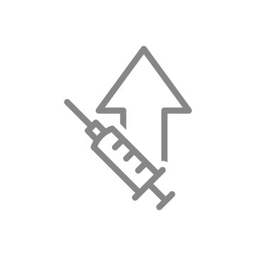 Medical syringe and up arrow line icon. Vaccination of the population, worldwide immunity symbol