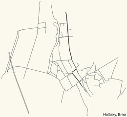 Detailed navigation urban street roads map on vintage beige background of the brněnský Holásky cadastral area of the Czech regional capital city of Brno, Czech Republic