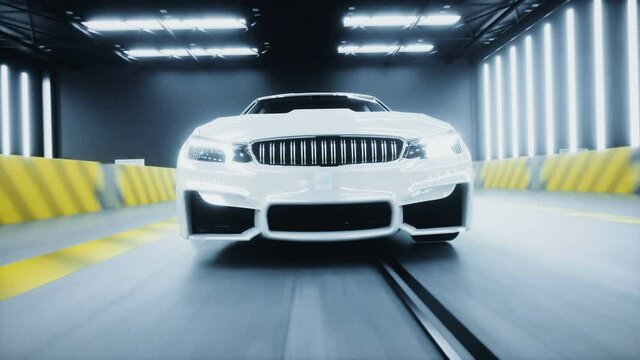 Generic 3d car crash test with people driver. Car destruction. Realistic 4k animation.