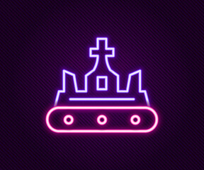 Glowing neon line British crown icon isolated on black background. Colorful outline concept. Vector