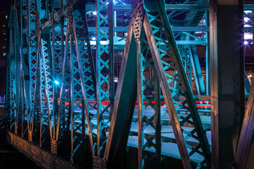Steel structure bridge night lights - obrazy, fototapety, plakaty