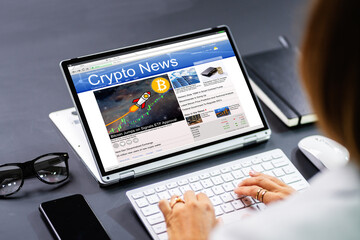 Fototapeta na wymiar Reading Online Crypto Market Newspaper