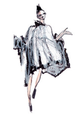 Fashion show. Dynamic model hand drawn. Grunge fashion illustration for textile, cards, web, prints.