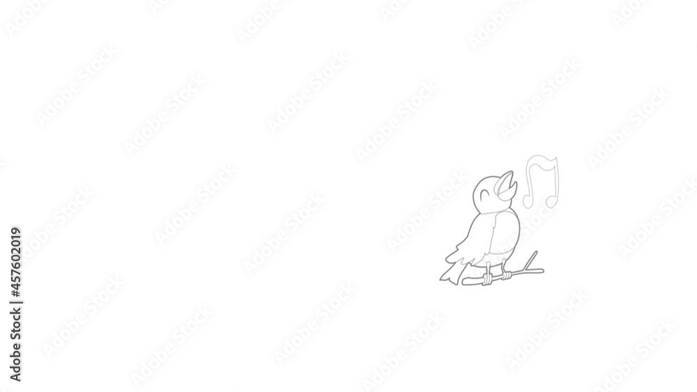 Poster bird singing icon animation best outline object on white background
