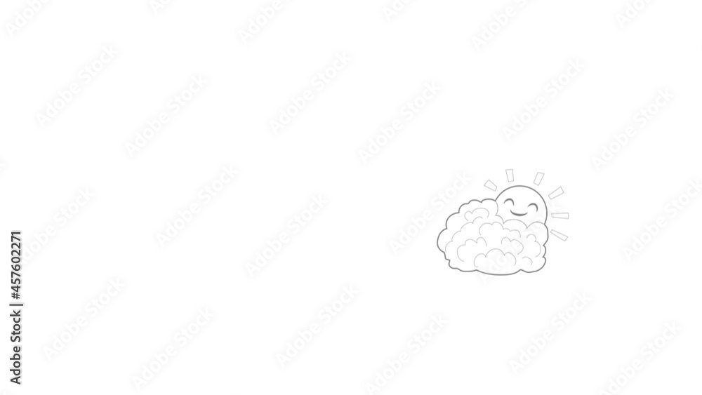 Poster sun and cloud icon animation best outline object on white background