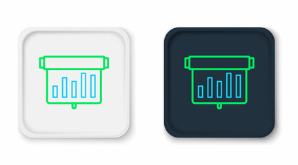 Fototapeta premium Line Board with graph chart icon isolated on white background. Report text file icon. Accounting sign. Audit, analysis, planning. Colorful outline concept. Vector