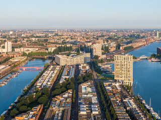 Aerial view of Sporenburg residential disctrict in Amsterdam