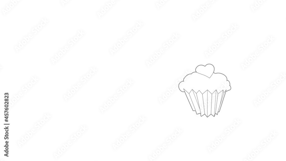 Poster cupcake icon animation best outline object on white background