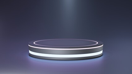 Black product display podium with white and purple neons 3d rendering