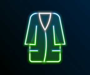 Glowing neon line Bathrobe icon isolated on black background. Colorful outline concept. Vector