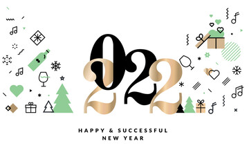 Happy New Year 2022 greeting card. Vector illustration concept for background, greeting card, party invitation card, website banner, social media banner, marketing material.