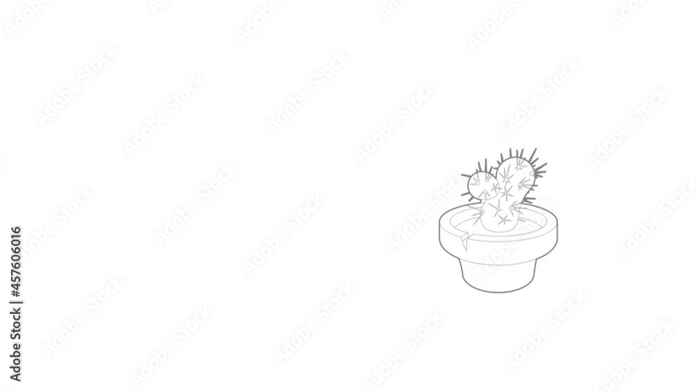 Poster cactus icon animation best outline object on white background