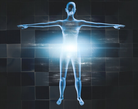 Fondo de radiograf&iacute;a del cuerpo humano y dolor articular.  Im&aacute;genes m&eacute;dicas y tratamientos m&eacute;dicos.Concepto de analg&eacute;sicos y dolor card&iacute;aco.Ilustraci&oacute;n 3d.