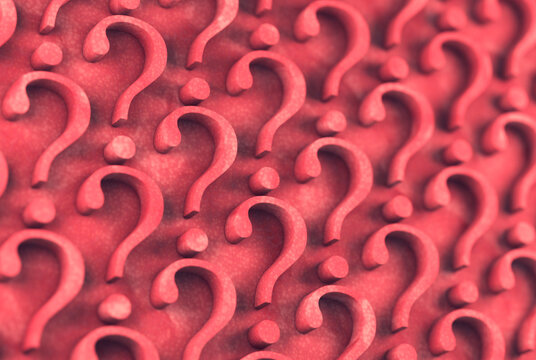 Muchos signos de interrogaci&oacute;n. Ilustraci&oacute;n 3d de varios interrogantes. Concepto de cuestionario y consulta.