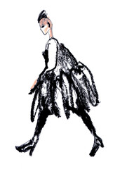 Fashion model sketch. Grunge fashion illustration. Illustrations for textile, greeting cards, web pages, prints.