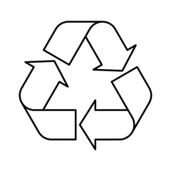 Universal Recycling Symbol. Theme of low or zero waste, clear energy, natural resources conservation, natural ecosystems protection or ecological sustainability of the planet. Black outline vector