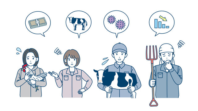 酪農家 畜産農業 困る ウイルス 酪農 経営難 問題 飼育員 男女 イラスト素材 Stock Vector Adobe Stock