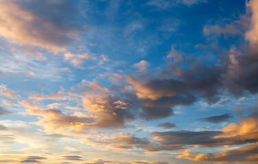 Naklejka na ściany i meble Fantastic colorful sunrise with cloudy sky. Image template of textured sky.