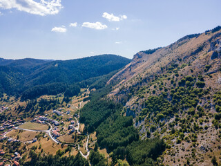 Aerial view of village of Trigrad, Bulgaria