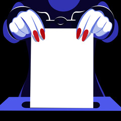 Women's hands in handcuffs lower the ballot paper. Vector illustration.