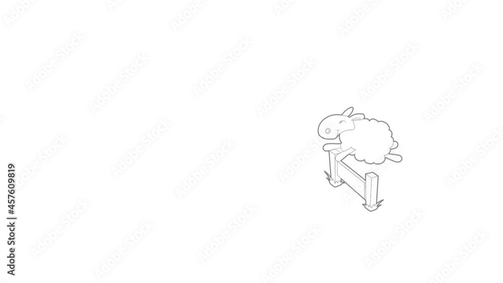 Poster sheep jumping over the barrier icon animation best outline object on white background