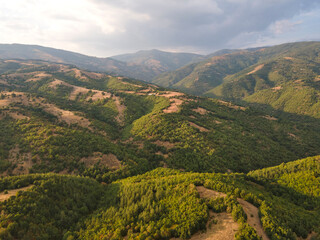 Fototapeta na wymiar Aerial sunset view of Ograzhden Mountain, Bulgaria