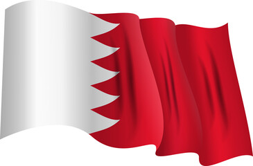 National Red and white flag of the Kingdom of Bahrain. Waving banner. Vector Illustration. EPS10