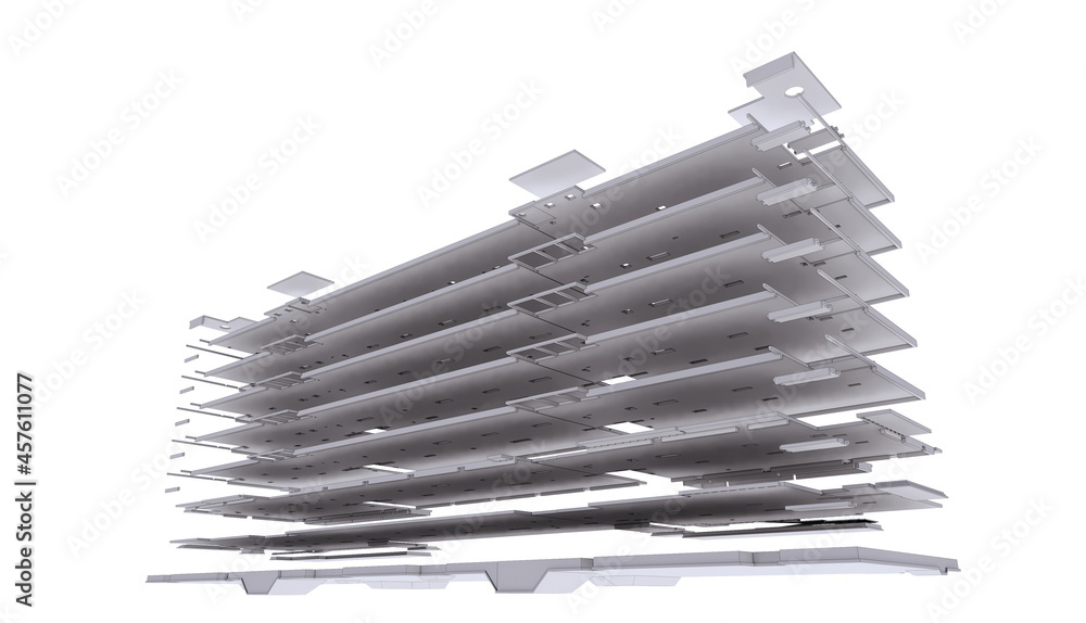 Poster conceptual visualization the bim model supporting frame of the building