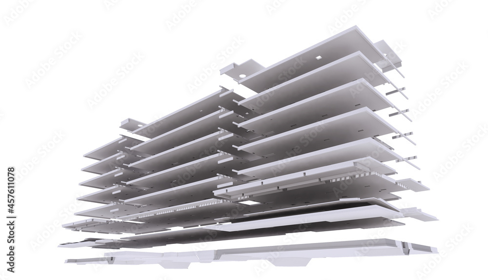 Poster conceptual visualization the bim model supporting frame of the building